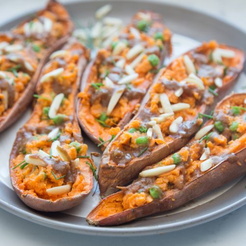 Stuffed Sweet Potatoes with Balsamic Date Glaze