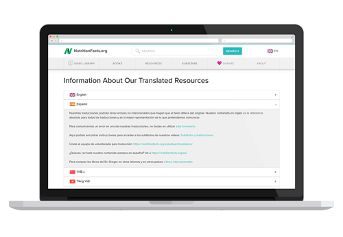 Laptop displaying translated resources information
